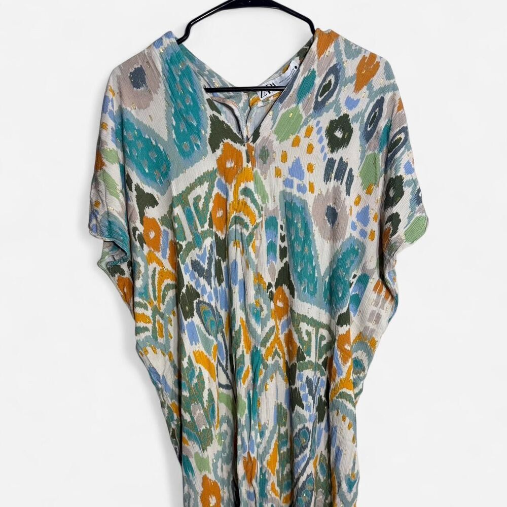 Zara oversized Maximalist midi dress with V-neckline short sleeves. Size M/L - Picture 3 of 8